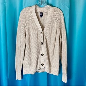 Gap 100% Classic Relaxed Fit Cardigan. Oatmeal Knit. Women Size Large.